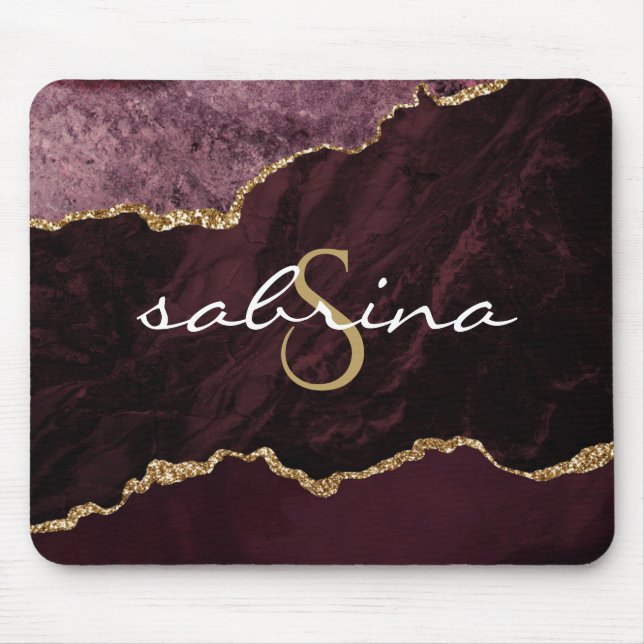 Tapis De Souris Monogramme Bourgogne Agate Géode (Devant)