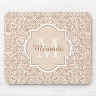 Tapis De Souris Monogramme bronzage snob de motif de damassé avec