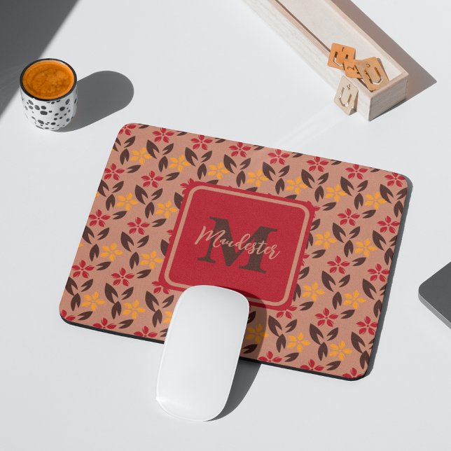 Tapis De Souris Monogramme Brown de Bourgogne esthétique Motif flo (Créateur téléchargé)