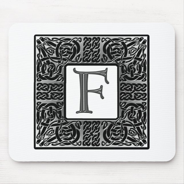 Tapis De Souris Monogramme Celtique "F" argenté (Devant)
