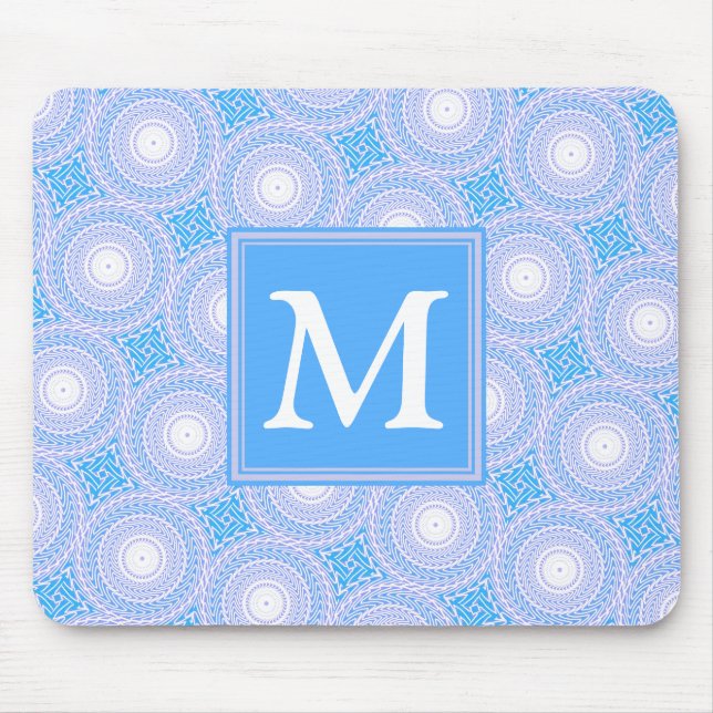 Tapis De Souris Monogramme Cercles bleu électrique motif (Devant)