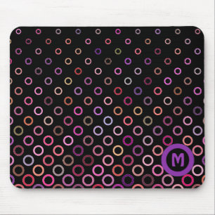 Tapis De Souris Monogramme Cercles Colorés sur Fond Noir