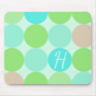 Tapis De Souris Monogramme Cercles Turquoise Bleu Vert & Orange