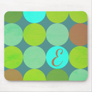 Tapis De Souris Monogramme Cercles Vert Citron Turquoise & Rouille