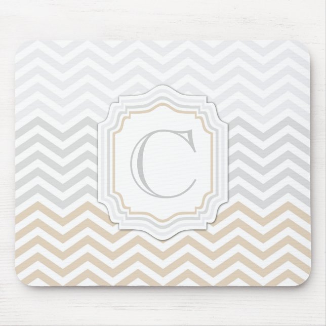 Tapis De Souris Monogramme Chevron d'or de gris argenté (Devant)