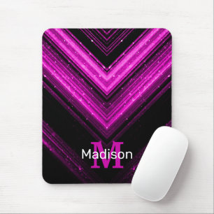 Tapis De Souris Monogramme chevron magenta rose métallisé scintill