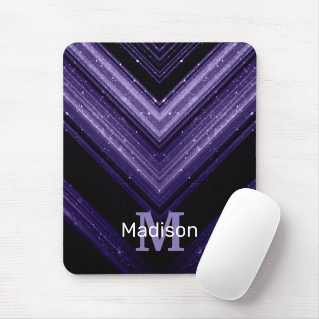 Tapis De Souris Monogramme chevron métallisé néon violet noir étin (Avec souris)