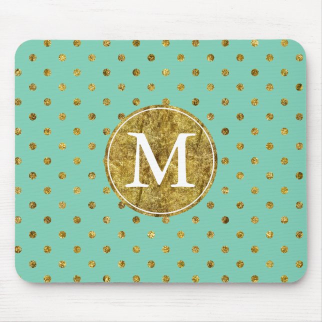 Tapis De Souris Monogramme Chic Gold Glam and Mint Dots (Devant)