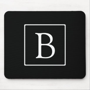 Tapis De Souris Monogramme Classique Simple Noir avec Texte Blan