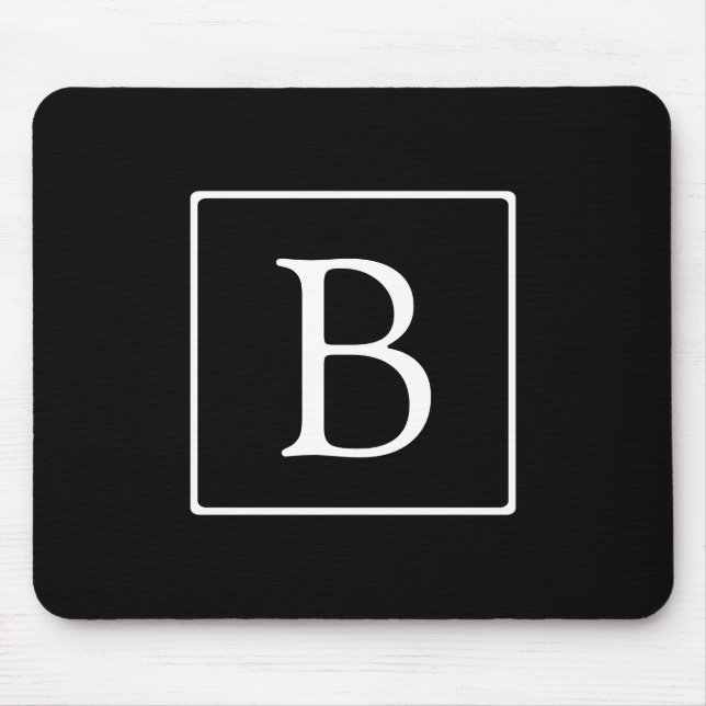 Tapis De Souris Monogramme Classique Simple | Noir avec Texte Blan (Devant)