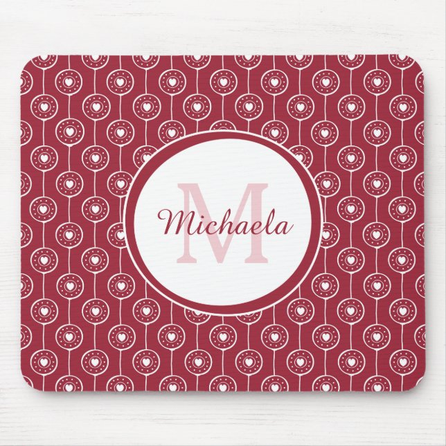 Tapis De Souris Monogramme Cœur Rouge (Devant)
