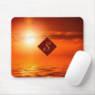 Tapis De Souris Monogramme Coucher de soleil Orange Ciel doré Mer