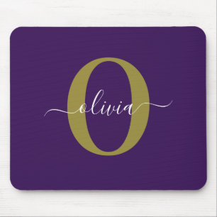 Tapis De Souris Monogramme customisé Nom du script Purple White Go