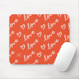Tapis De Souris Monogramme d'amour de cœurs rouges et blancs