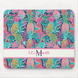 Tapis De Souris Monogramme d'ananas bleu Preppy Rose Turquoise Nav