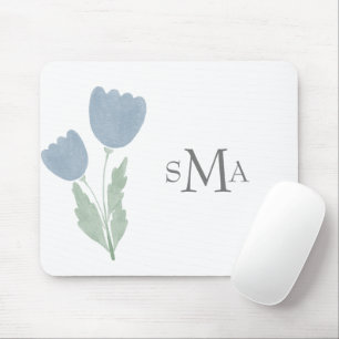Tapis De Souris Monogramme d'aquarelle simple Typographie florale