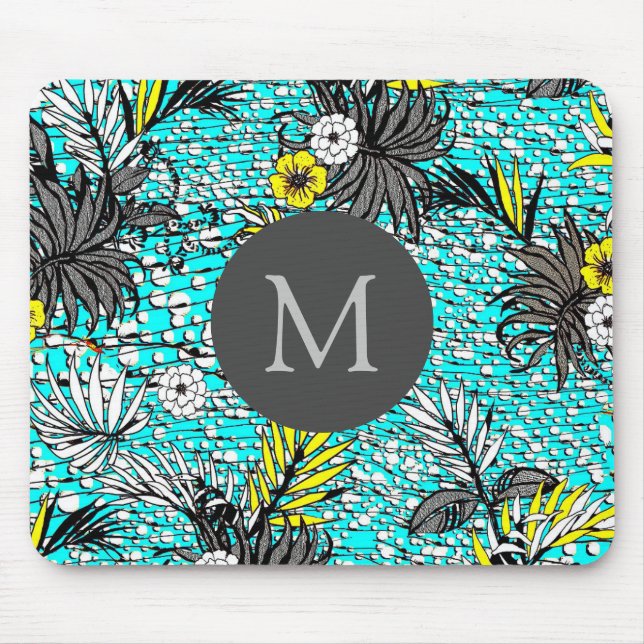 Tapis De Souris Monogramme d'Art Floral Exotique Abstrait (Devant)
