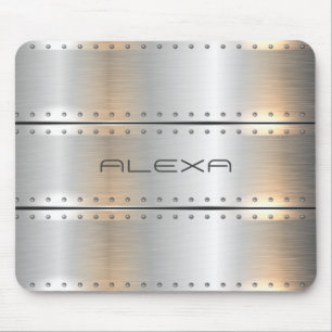 Tapis De Souris monogramme de bandes argentées métalliques