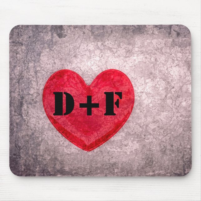 Tapis De Souris Monogramme de coeur en pierre Personnaliser (Devant)