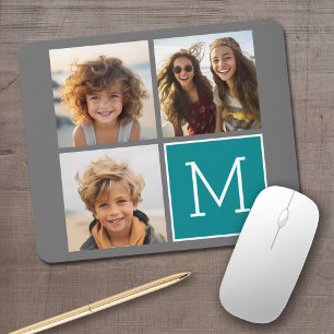Tapis De Souris Monogramme de collection de photos Turquoise et gr