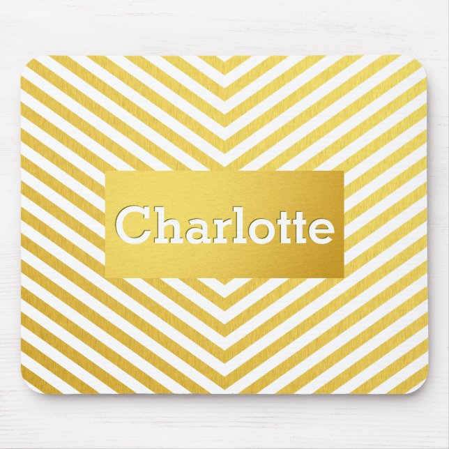 Tapis De Souris Monogramme de coutume de chevron d'or (Devant)
