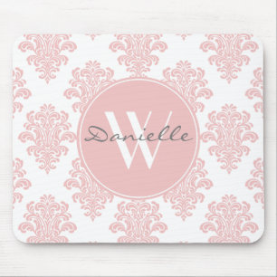Tapis De Souris Monogramme de Damas rose Fille