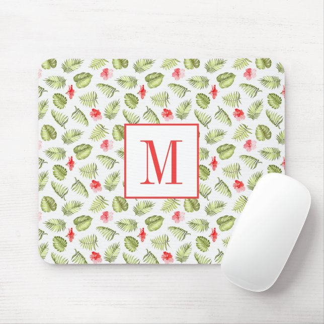 Tapis De Souris Monogramme de feuilles de palmier modernes (Avec souris)