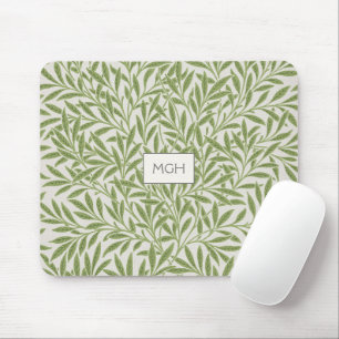 Tapis De Souris Monogramme de feuilles de saule vert vintage