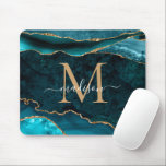 Tapis De Souris Monogramme de géode turquoise Vert Or Étincelle<br><div class="desc">Glam Turquoise Vert or Parties scintillant étincelante Agate Géode pierre élégante Feminine Monogramme Nom du script Souris Pad</div>