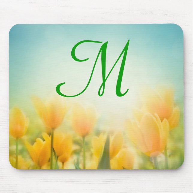 Tapis De Souris Monogramme de la tulipe jaune baisée du soleil (Devant)