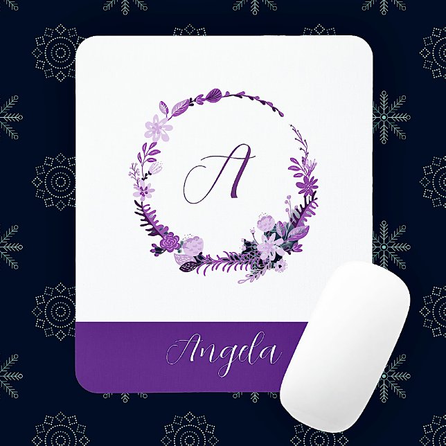 Tapis De Souris Monogramme de lettre initiale floral violet élégan (Personalize this Initial Letter Monogram Elegant Chic Purple Floral Mouse Pad as a Birthday Gift! )