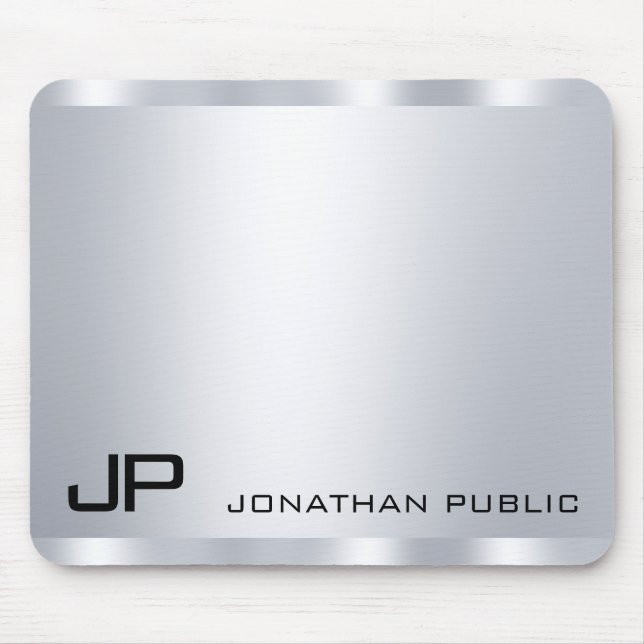 Tapis De Souris Monogramme de look métallique Faux en argent perso (Devant)