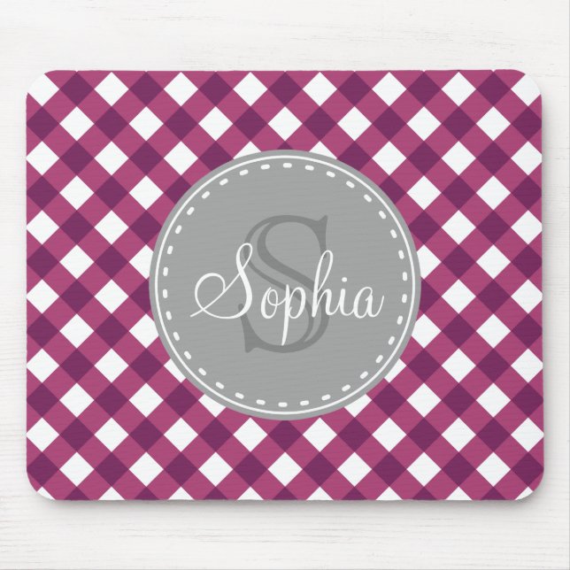 Tapis De Souris Monogramme de Motif blanc En vichy (Devant)