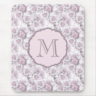 Tapis De Souris Monogramme de motif floral gris et rose chic