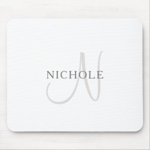 Tapis De Souris Monogramme de nom élégant Blanc & Gris