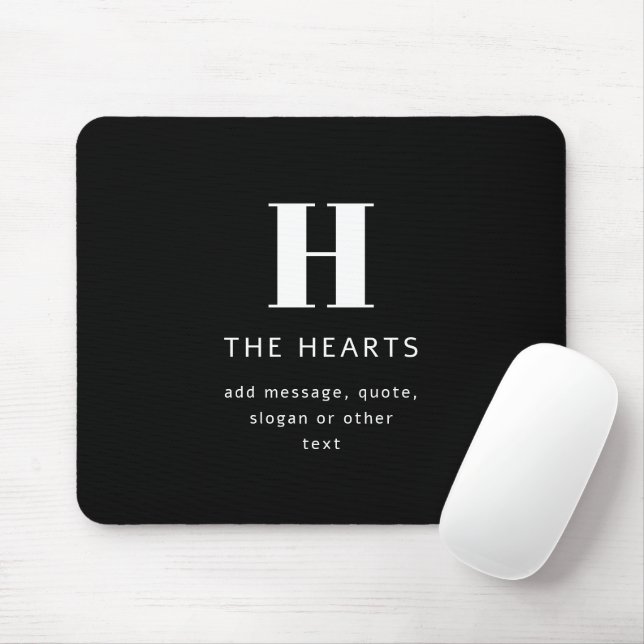 Tapis De Souris Monogramme de nom et message moderne éditable | No (Avec souris)