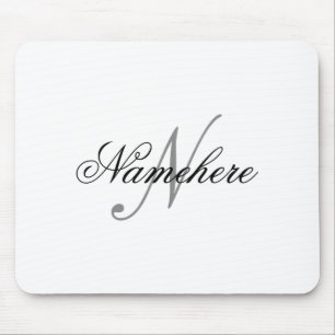 Tapis De Souris Monogramme de nom personnalisé unique noir et blan