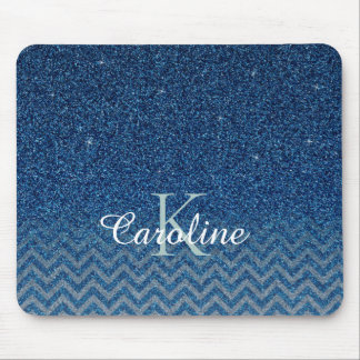 Tapis De Souris Monogramme de Parties scintillant Elegant Bleu Per