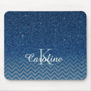 Tapis De Souris Monogramme de Parties scintillant Elegant Blue Spa