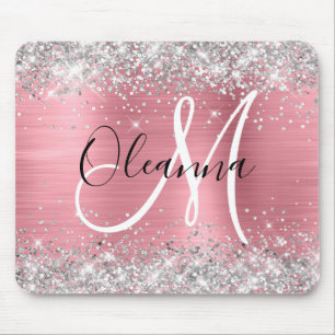 Tapis De Souris Monogramme de Parties scintillant en argent modern
