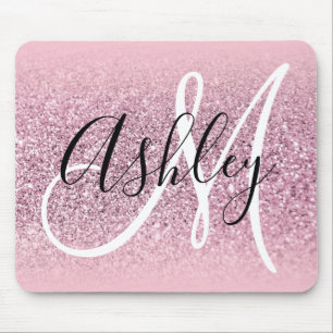 Tapis De Souris Monogramme de Parties scintillant Pastel Pink Edge