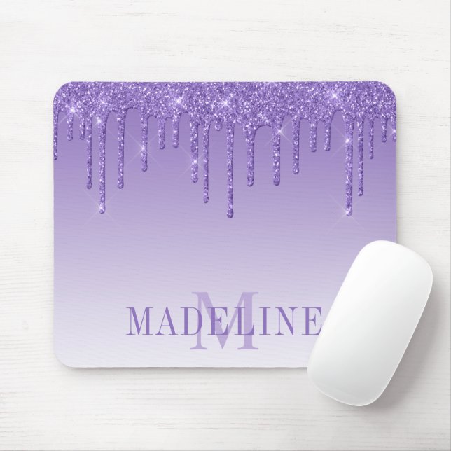 Tapis De Souris Monogramme de Parties scintillant violet moderne t (Avec souris)