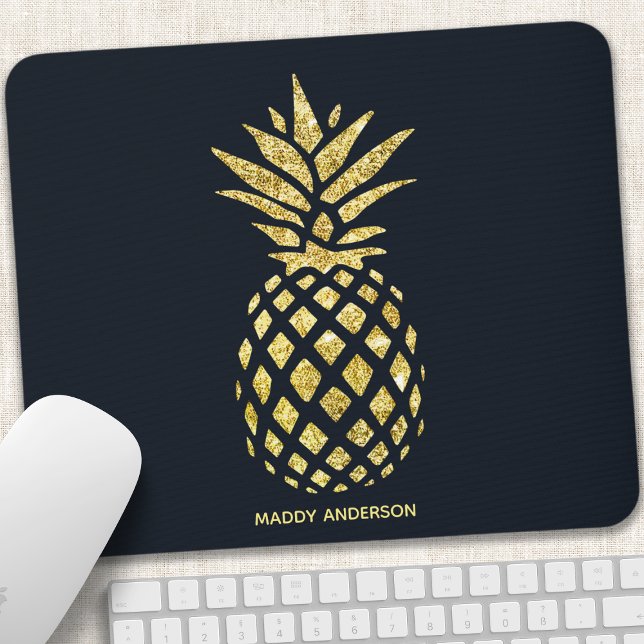 Tapis De Souris Monogramme de Pineapple en Or et Bleu Marine (Créateur téléchargé)