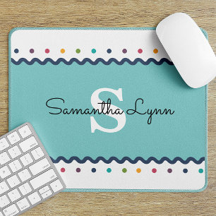Tapis De Souris Monogramme de point de polka arc-en-ciel personnal