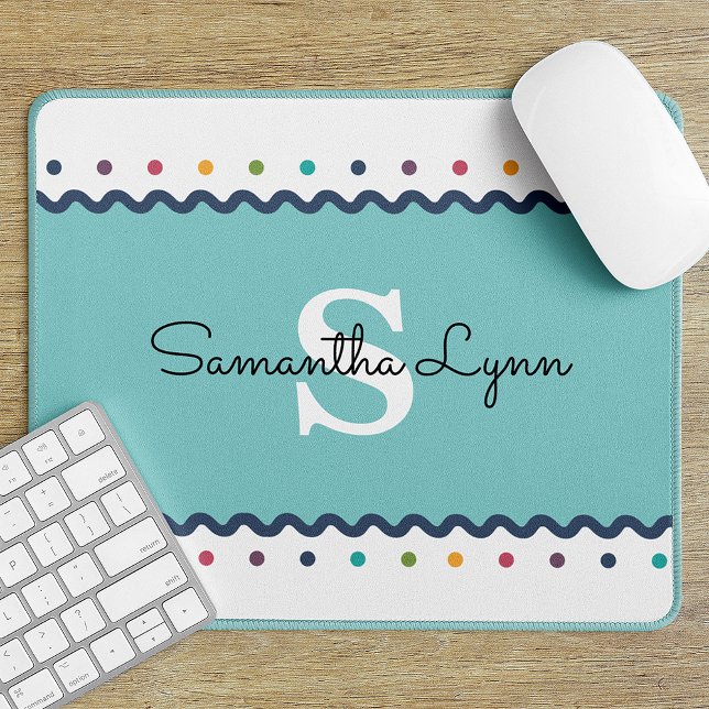 Tapis De Souris Monogramme de point de polka arc-en-ciel personnal (Créateur téléchargé)