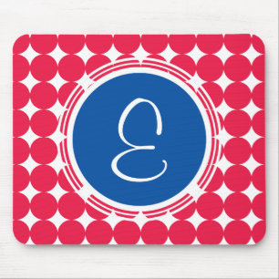 Tapis De Souris Monogramme de point Polka bleu et rouge