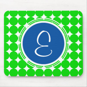 Tapis De Souris Monogramme de point Polka bleu et vert