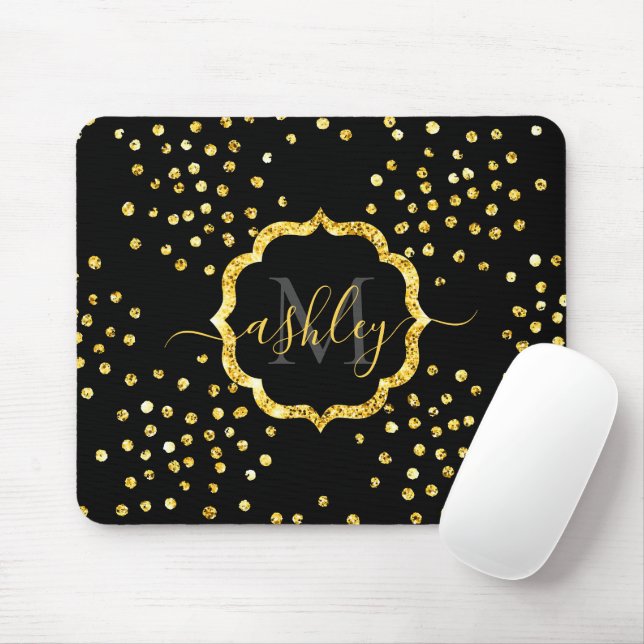Tapis De Souris Monogramme de points de Parties scintillant d'or (Avec souris)