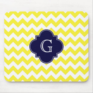 Tapis De Souris Monogramme de Quatrefoil bleu de la marine Chevron