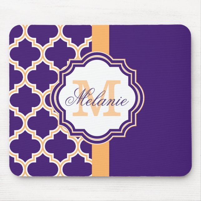 Tapis De Souris Monogramme de Quatrefoil pourpre (Devant)